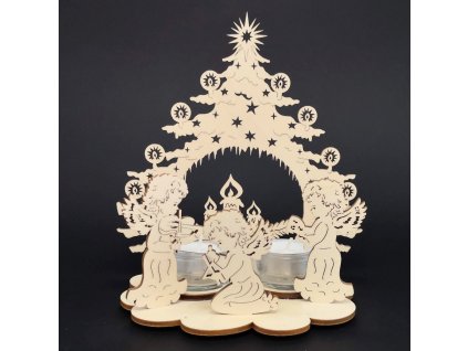 Vánoční dřevěný svícen - stromek se svíčkami