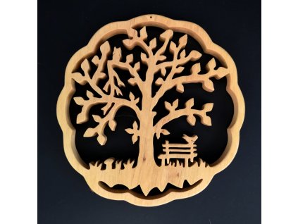 Wooden decoration tree in a circle, solid wood, diameter 17 cm