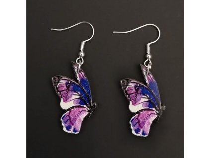 Wooden earrings purple butterfly, 3 cm