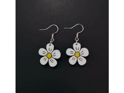 Wooden earrings flower white, 2 cm