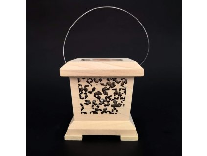 Wooden lantern with star motif, solid wood, 9x9x9 cm