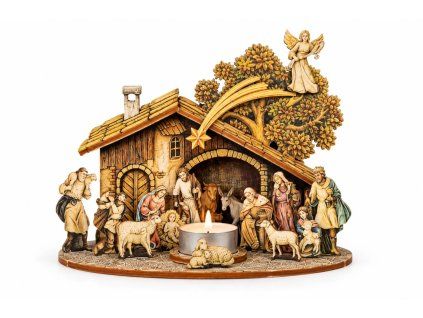 Folding wooden nativity scene 3D 23 cm