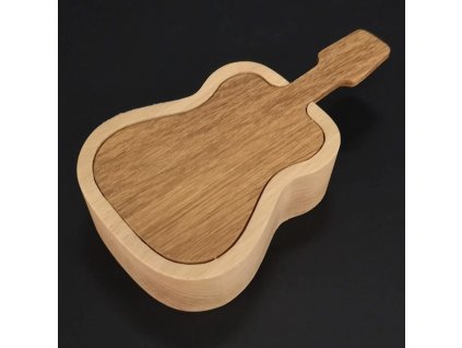 Holzkiste in Form einer Gitarre, Massivholz, 12,5x7x3 cm