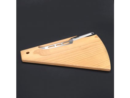 Wooden cheese board with cheese knife, solid wood, 33x21x1.5 cm