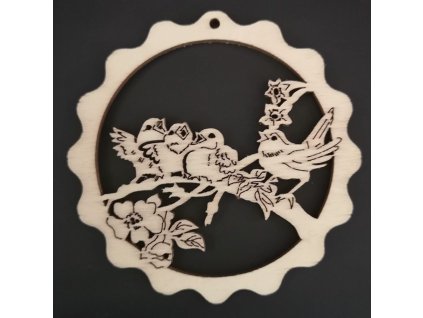 Wooden decoration wave with birds 8 cm