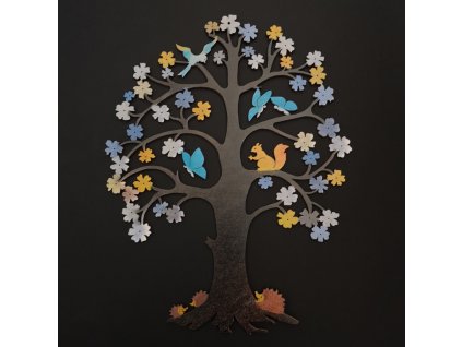 Wooden tree with butterflies, colorful decoration for hanging, height 37 cm