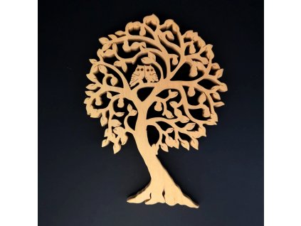 Wooden tree with owls, solid wood, height 24 cm