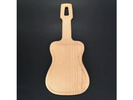 Dřevěné prkénko servírovací s drážkou ve tvaru kytary, masivní dřevo, 42x20x2 cm