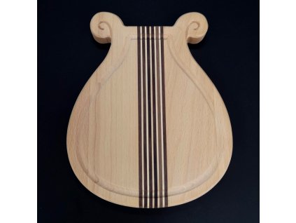 Wooden cutting board with a lyre-shaped groove, solid wood, 20x18x2 cm