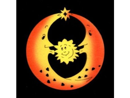 Farbige Holzdekoration mit zwei Monden und der Sonne, 9 cm