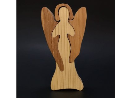 Wooden puzzle angel, solid wood of two types of wood, 15 cm