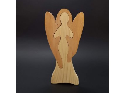 Holzpuzzle-Engel, Massivholz aus zwei Holzarten, 25 cm