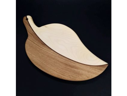 Wooden cutting board in the shape of a leaf, solid wood, 3 types of wood, 37x19x2.5 cm