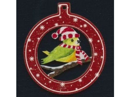 7245 drevena ozdoba barevna koule s ptackem 6 cm