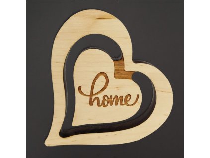 Dřevěná dekorace srdce dvojité Home, masivní dřevo, velikost 20 cm