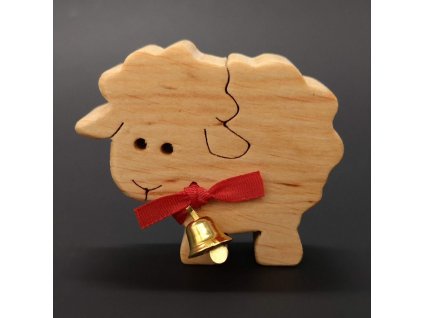Wooden sheep with a bell, solid wood, 6x5x2 cm