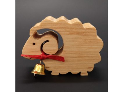 Wooden sheep with a bell, solid wood, 6x4.5x2 cm