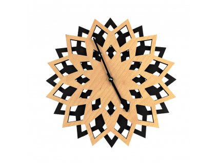 Dřevěné hodiny květ , kombinace dřevo/černá, průměr 30 cm