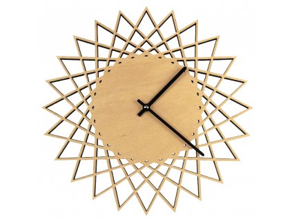 Dřevěné hodiny nástěnné ve tvaru slunce, masivní dřevo, průměr 30 cm