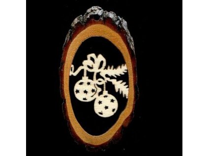 Wooden ornament with bark print - oval with balls 6 cm