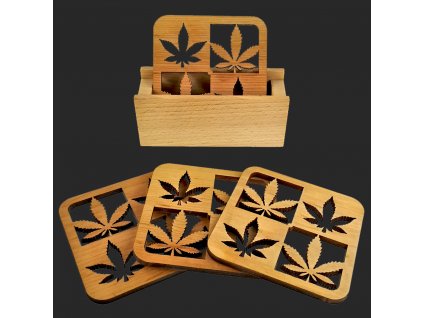 Dining set - coaster stand and four matching coasters made of solid wood