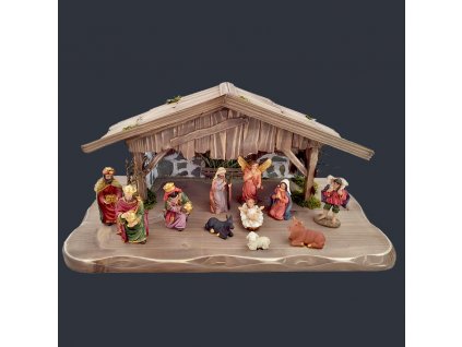 Dřevěný šedohnědý betlém s figurkami 45 cm