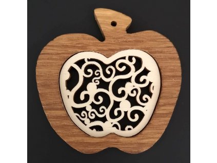 Solid wood ornament with insert - apple with ornament 7 cm