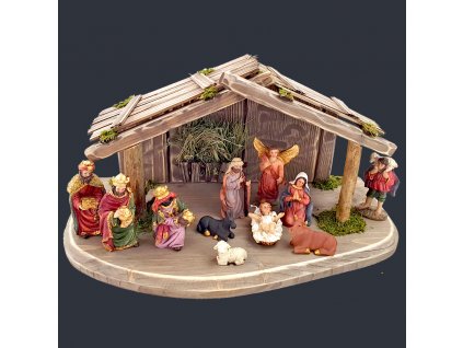 Dřevěný šedohnědý betlém s figurkami 38 cm