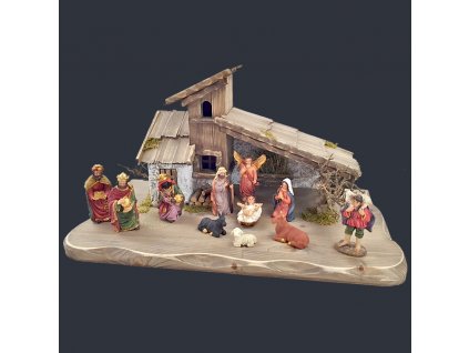 Dřevěný šedohnědý betlém s figurkami 45 cm