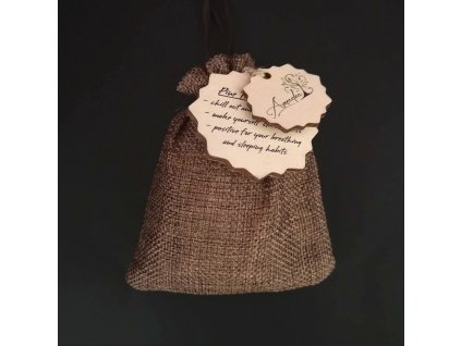 Jute bag with pine sawdust aroma filling and pendant