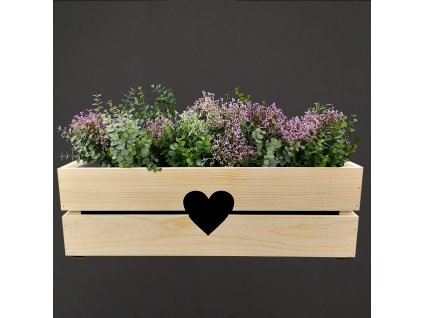 Wooden box cover with a heart, 52x21.5x17cm Czech product