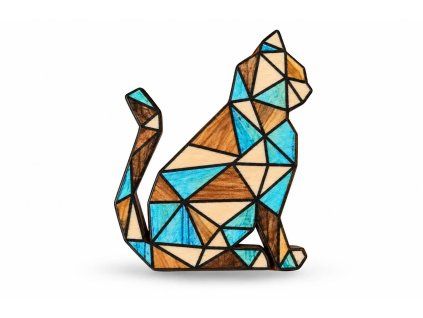 Farbige Holzbrosche - Katze, 6x5 cm