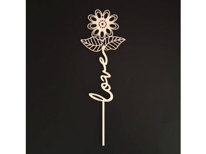 Dřevěný zápich květina - Love, délka 28 cm