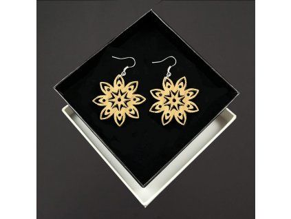 Dřevěné náušnice mandala, 3,5 cm, dub masiv, chráněná dílna AMADEA