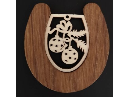 Solid wood ornament with insert - horseshoe with balls 8 cm