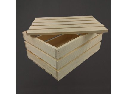 Dřevěná dárková bedýnka s víkem, masivní smrkové dřevo, 34x24x16 cm (délka/šířka/výška)