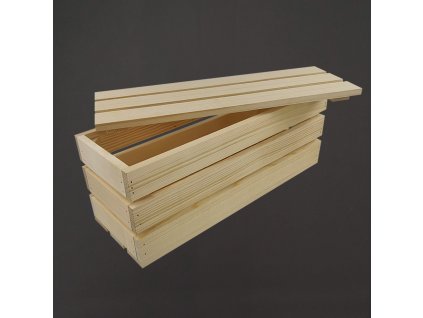 Dřevěná dárková bedýnka s víkem, masivní smrkové dřevo, 40x14x16 cm (délka/šířka/výška)