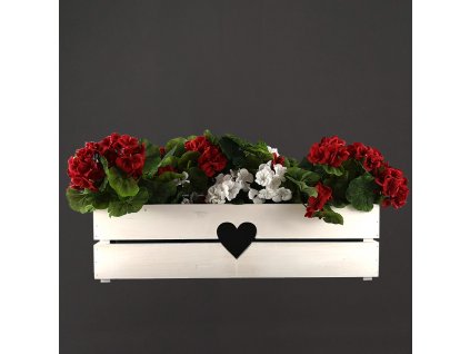 Wooden box with a white heart, inside with black foil, 62x21.5x17cm, Czech product