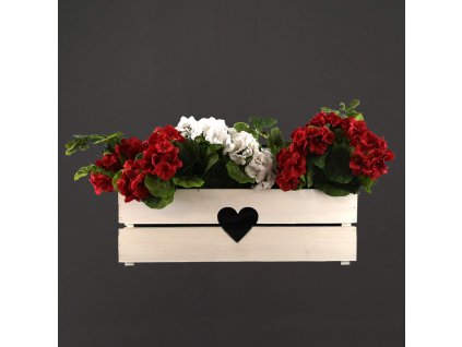 Wooden box with a white heart, inside with black foil, 52x21.5x17cm, Czech product