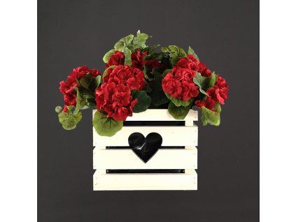 Wooden flower pot with a white heart, inside with black foil, 27x27x21 cm, Czech product