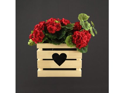 Wooden flower pot with a natural heart, inside with black foil, 27x27x21 cm, Czech product