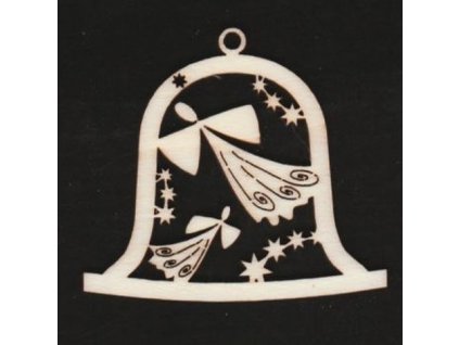 Dřevěná ozdoba zvonek s anděly 6 cm