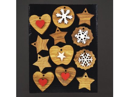 Massivholz-Ornamente – MIX-Typen im Beutel, 3 cm