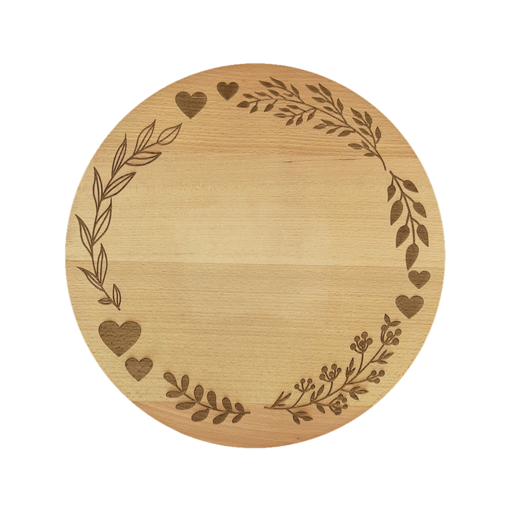 Dřevěné otočné prkénko s gravírem – masivní dřevo, 35 cm