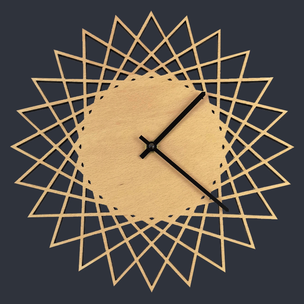 Dřevěné nástěnné hodiny ve tvaru slunce s možností gravíru, průměr 30 cm