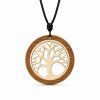Wooden pendant made of solid wood round with insert - tree 6.5 cm