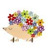 Dřevěný 3D barevný ježek s květy, 15 cm