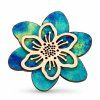 Holzbrosche blaue Blume, 5 cm