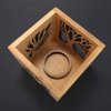 Wooden candlestick cube with leaf and tree motif, solid wood, 10x10x10 cm