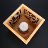Wooden candlestick cube with the motif of birds and cats, colored, solid wood, 10x10x10 cm